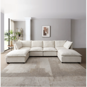 130 Inch Modular Sectional Sofa, Linen Fabric Couch Set With Convertible Ottoman,U Shaped Sofa,comfortable,Freely Combinable Sofa For Living Room, Apa
