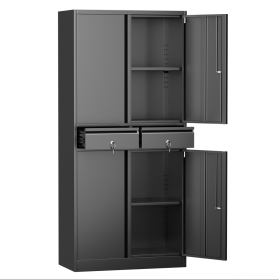 Garage Cabinet With Locked Door, Tool Storage Cabinet, 2 Drawers And Adjustable Shelving -71 Inch High Garage Storage Cabinet