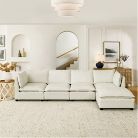 Convertible Sectional Sofa Couch With Ottoman, Cloud Couch 4 Seat L Shaped Sofa With Padded Armrests And Ottoman .Cloud Sofa For Living Room, Apartmen