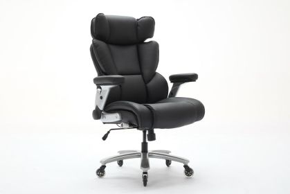 Big And Tall Office Chair 500lbs With Adjustable Lumbar Support, Executive Office Chair With Flip-up Armrest And Wider Seat, Ergonomic Leather Chair B
