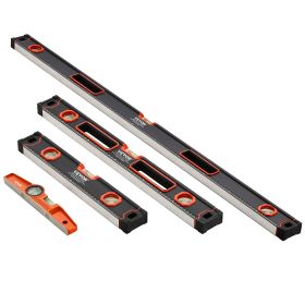 4-Piece Torpedo Level 48 24 16 10 Inch Aluminum Alloy Body With Bubble Vials