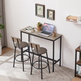 Bar Table Set With 2 Stools, PU Soft Seat & Backrest, Grey, 43.31x15.75x35.43 In