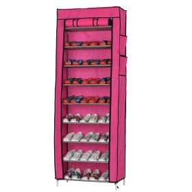 10 Layer 9-grid Non-woven Fabric Shoe Cabinet In Rose Red