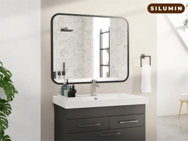 Black Bathroom Wall Mirror For Over Sink  Rectangle Vanity Mirror With Round Corner For Bedroom Seamless Anti-Rust Polymer Coated Shatterproof Glass H
