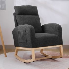 Modern Accent Rocking Chair Rocking Chair With Solid Wood Legs, Upholstered Nursery Glider Rocker, Comfy Armchair With Side Pocket, Living Room Lounge