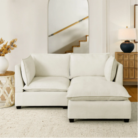 Comfy Cloud Couch Loveseat With Ottoman, Modern Chenille Love Seat Upholstered Modular Couch Sleeper For Living Room, Apartment, Studio, Office Beige