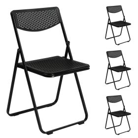 4pcs Black, Cut-out Pattern, Courtyard Plastic Folding Chair