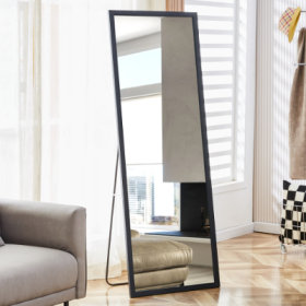 Hird Generation Black Solid Wood Frame Full Body Mirror, Bold Border, Bathroom Makeup Mirror, Bedroom Porch, Decorative Mirror, Clothing Store, Floor