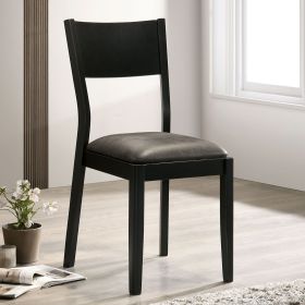 Mid-Century Modern Black And Gray Side Chairs Set of 2 Chairs Dining Room Furniture Leatherette Seat Elegant Kitchen Dining Room Solid wood Two-t