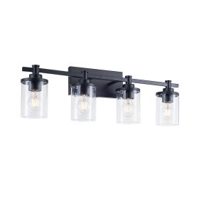 4-Light E26 Bulb Vanity Lights,Matte Black Bathroom Vanity Light Fixtures with Clear Glass, Wall Lamp for Bathroom, Living Room, Mirror, Bedroom