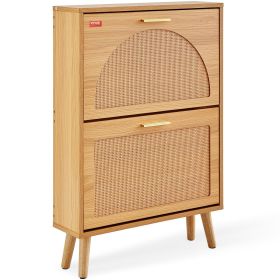 VEVOR Shoe Cabinet with 2 Flip Drawers, Shoe Storage Cabinet for Entryway, Free Standing Shoe Storage Organizer with Rattan Doors for Heels, Boot