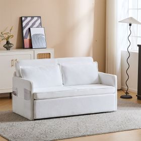 Adult Sleeper Chair Bed, 3-in-1 Convertible Sofa Chair Bed Pull-out Sofa Bed, Convenient Folding Tray Table With USB And Type-C Charging Ports Modern (Option: Fabric White)