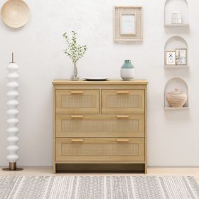 4 Drawers Rattan Cabinet For Bedroom, Living Room, Easy Assembly (Option: Natural)