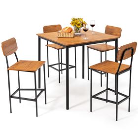 5 Pieces Industrial Dining Table Set With Counter Height Table And 4 Bar Stools (Option: Walnut)