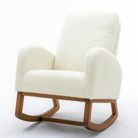 COOLMORE Living Room Comfortable Rocking Chair Living Room Chair (Option: White Teddy)