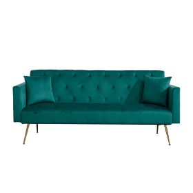 Modern Velvet  Sofa Bed Folding Futon For Lving Room (Color: Green)