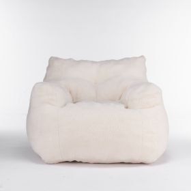 Soft Tufted Foam Bean Bag Chair With Teddy Fabric Ivory White (Option: Ivory)
