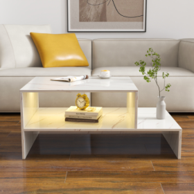 Coffee Table With Unique Architectural Shape (Color: White)