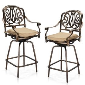 2pcs Bronze Color, Beige Cushion, Cast Aluminum Bar Stool (Option: Bronze color)