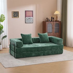 Floor Couch,Compression Sofa,Convertible Floor Sofa Bed-with Pillow Back Support Armrest,Comfy Futon Couch Lounge Sleeper Bed,Flannel Fabric,for (Option: Dark Green)