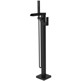 Thermostatic Freestanding Bathtub Faucet Waterfall Tub Filler Black Floor Mount Brass Bathroom Faucets With Hand Shower (Option: Matte Black)