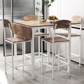 TOPMAX Farmhouse 5pc Counter Height Dining Set With Drop Leaf, White (Option: Rustic Brown)
