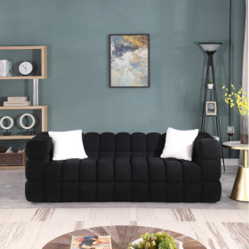 84.3 Length ,35.83 Deepth ,human Body Structure For USA People, Marshmallow Sofa,boucle Sofa ,White Color,3 Seater (Color: Black)