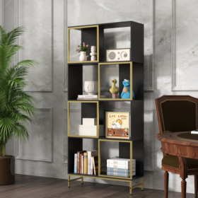 4-Tier Storage Shelves, Bookcase Display Storage Shelf Corner Shelf For Small Space, Living Room (Option: BlackGold)