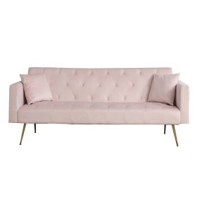 Modern Velvet  Sofa Bed Folding Futon For Lving Room (Color: Pink)