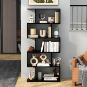 Five Layer Simple Household White Bookshelf (Color: Black)