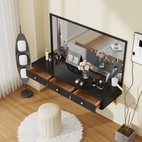 GO 47 Floating Shelf With Drawer - Wall-Mounted Vanity Table  Desk (Color: Black)