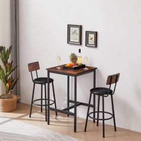 Bar Table Set With 2 Stools, PU Seat   Backrest, Rustic Brown, 23.62 W X 35 H (Option: Rustic Brown)