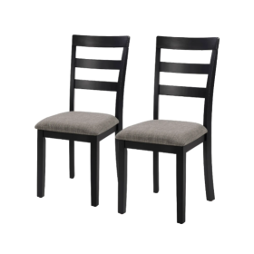 Farmhouse Style Dining Chairs Set Of 2, Wooden Kitchen Chairs, Solid Wood Legs, High Ladder Back, Non-Slip Foot Pads, Sturdy Design, 275lbs Capac (Color: Black)