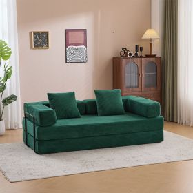 Floor Couch,Compression Sofa,Convertible Floor Sofa Bed-with Pillow Back Support Armrest,Comfy Futon Couch Lounge Sleeper Bed,Corduroy Fabric,for (Option: Dark Green)
