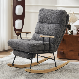 Modern Teddy Gliding Rocker, High Back, Retractable Footrest, Adjustable Angle (Option: Gray)