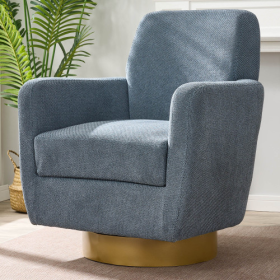 360 Degree Rotation Armchair Cotton Linen Skin Friendly Fabric Ergonomic Design Living Room Chair Bedroom Chair Living Room Chair Suitable For Indoor (Color: Blue)