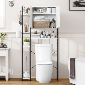 Bathroom Storage Cabinet With 4 Adjustable Side Shelves (Color: White)