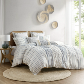 Full Queen Cotton Printed Duvet Cover Set With Chenille (Option: Multicolor)