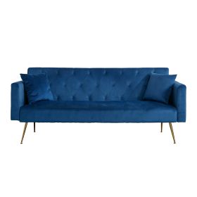 Modern Velvet  Sofa Bed Folding Futon For Lving Room (Color: Blue)