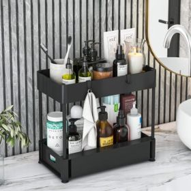 2-Tier Under Sink Organizer, Black, Plastic 1-Piece (Option: JXC003)