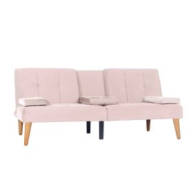 Modern Velvet Upholstered Futon Sofa Bed With 2 Cup Holders For Living Room (Color: Pink)