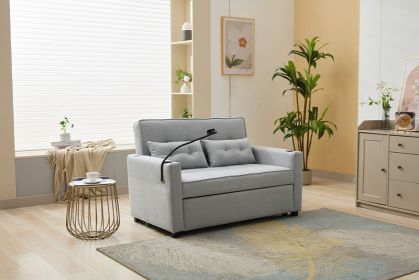 Futon Chair Bed Convertible Chair 3-in-1 Pull Out Sleeper Chair Beds With USB Ports,Wear-resistant And Anti-scratch, Armchair Bed Sleeper For Living R (Color: Grey)