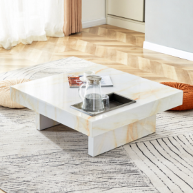 A Modern And Practical Coffee Table With Imitation Marble Patterns, Made Of MDF Material. The Fusion Of Elegance And Natural Fashion 31.4X 31.4X1 (Color: White)