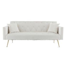 Modern Velvet  Sofa Bed Folding Futon For Lving Room (Color: Beige)