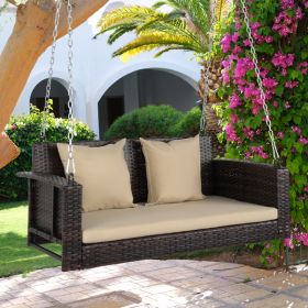 49 Inch Brown Gradient Rattan Beige Mat Woven Rattan Swing Without Swing Frame (Color: Brown)