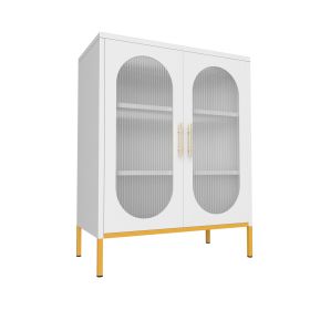 Fluted Glass 2-Door Cabinet (Color: White)