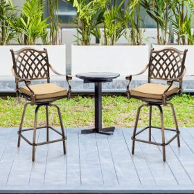 2pcs Antique Bronze Beige Cushion Mesh Backrest Cast Aluminum Bar Chair (Option: Bronze colored)