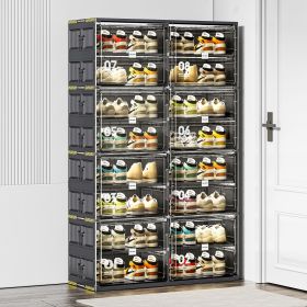 16 Grids Holds 32 Pairs Extra-Large Stable Shoe Organizer With Magnetic Doors (Color: Black)