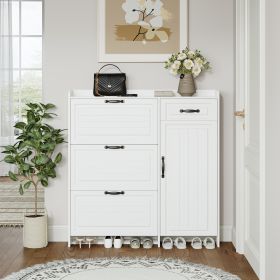 White Color Shoe Cabinet With 4 Doors 1 Drawers,PVC Door With Shape ,large Space For Storage (Color: White)