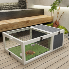 39.5Wood Tortoise House Indoor Turtle Habitat Reptile Cage For Small Animals Lizards, Geckos, With 2 Removable Waterproof Tray (Option: Dark Gray)